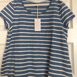 ModCloth Blue Tee with white scalloped stripes Size XL